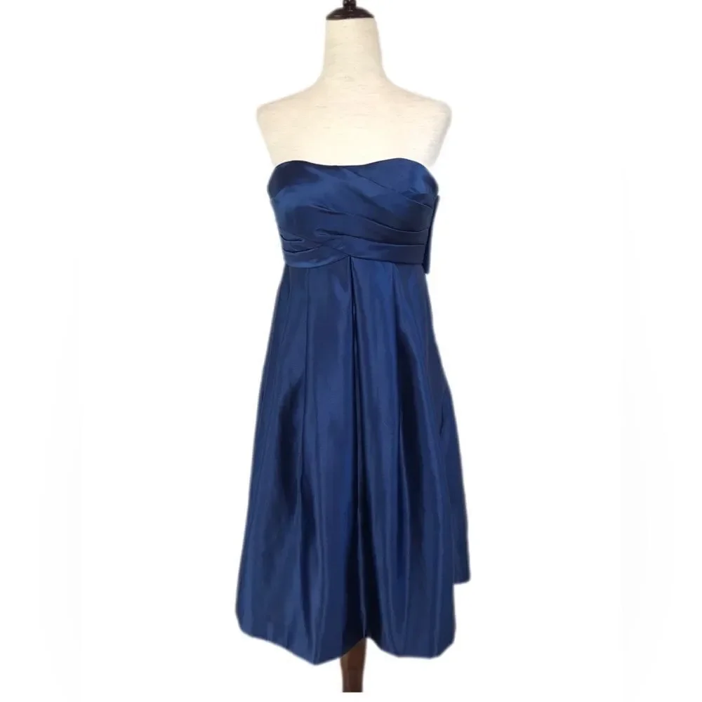 BILL LEVKOFF Navy Blue Strapless Satin Dress Short Bridesmaid‎ Formal Size 0